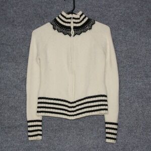GAP‎ Women's Cream Black Lambswool Zip Up Sweater Mock Neck Striped Size M